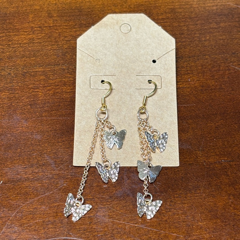 Gold Butterfly Dangle Earrings